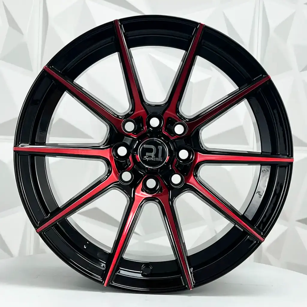 RIN 17X8 4-100 R1 SPORT QC1675 BLACK MACHINE RED FACE ET25 CB73.1