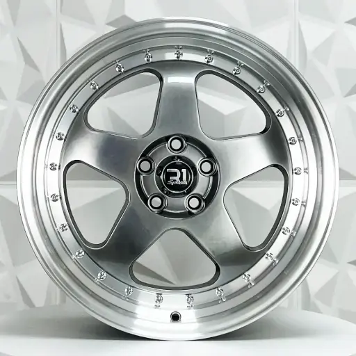 [170681F] RIN 17X8 5-100 R1 SPORT 7089F HYPER BLACK MI CHROME RIVETS ET30 CB73.1